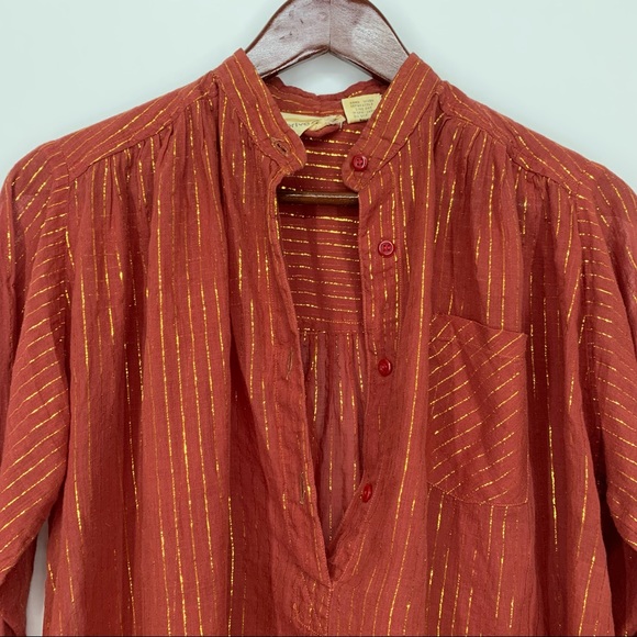 Club Prive Gold Metallic Pinstripe Burnt Orange Boho Blouse San Diego New York - Picture 3 of 16